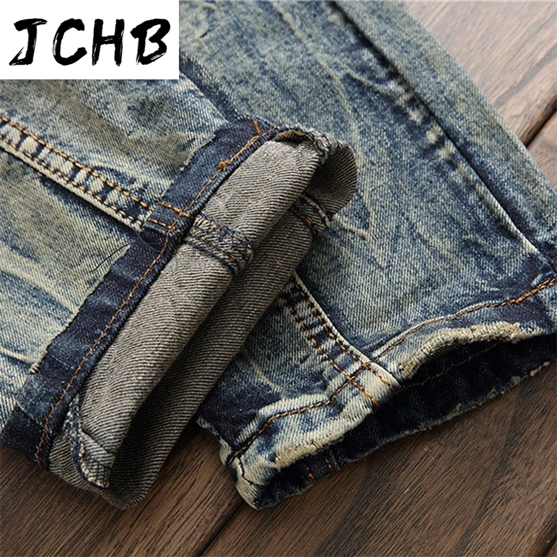 

Patchwork New Denim Jeans for Men Biker Skinny Ripped Jeans Punk Mens Plaid Designer Jeans Pants Clothing Splice Pants Hip Hop
