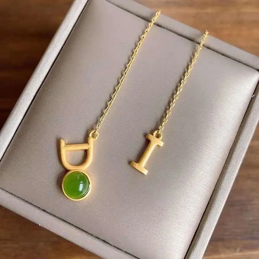 

Independent design natural Hetian jade long letter round earrings, light luxury and simple temperament, ladies silver jewelry
