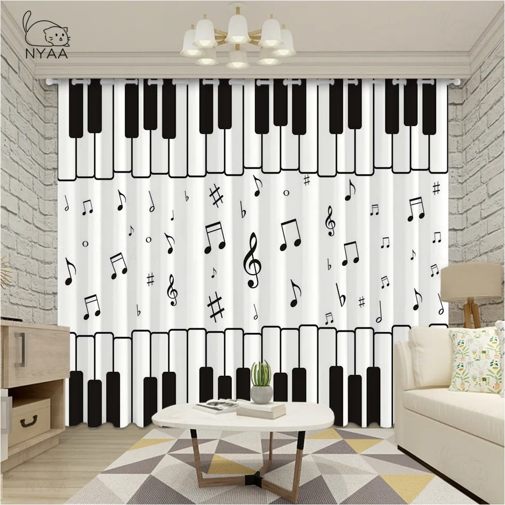 Затемняющие шторы NYAA 3d с белой клавиатурой пианино музыкальные ноты узор