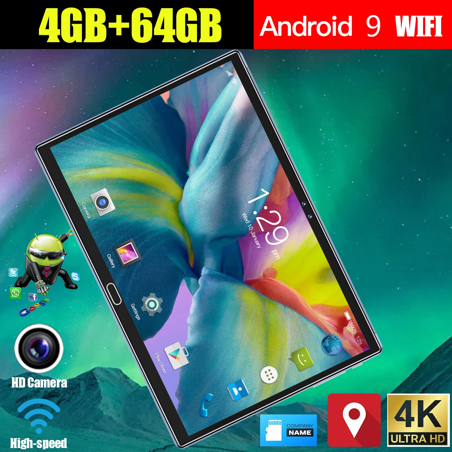 

New 10 Inch Dual SIM 4GB RAM 64GB ROM Android 9.0 Tablet Pc HD Screen Wifi Bluetooth Call Phone Smart Work Learning Machine