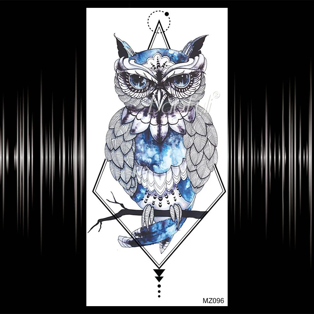 Алмазные Ромбы Сова временные татуировки для женщин полумесяц цветок тату на