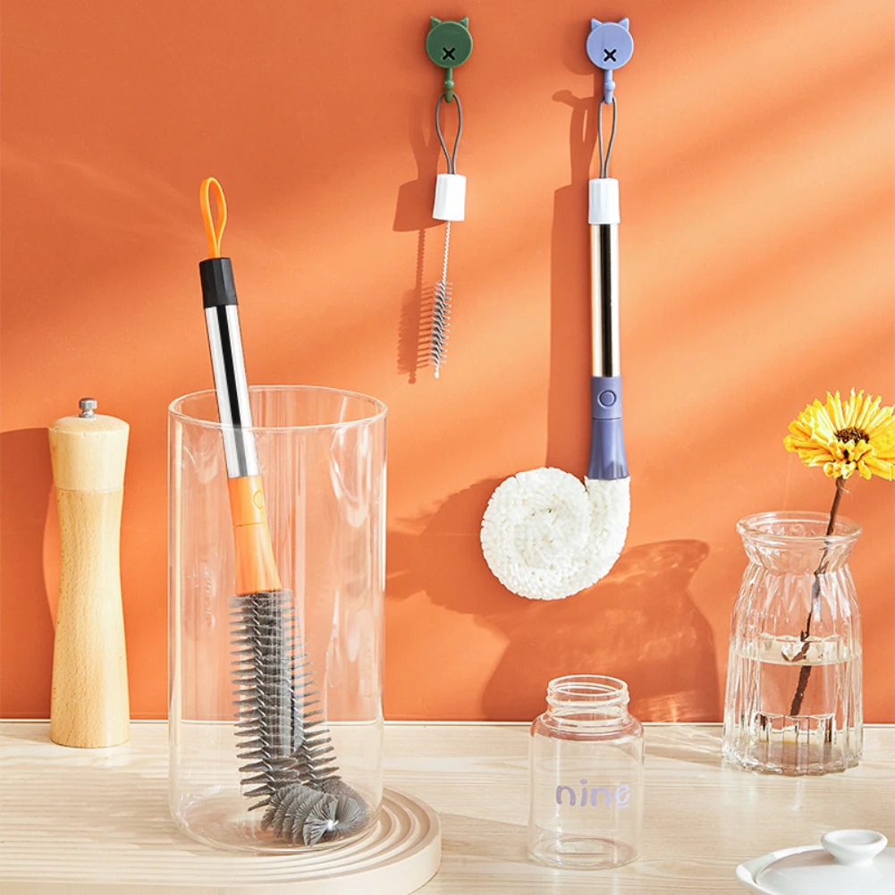 

3pcs 360 Degree Rotation Baby Pacifier Cup Nipple Cleaning Brushes Set Handheld Soft Head Food Grade Watering