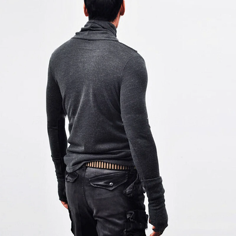 Autumn and winter bottoming shirt personality Turtleneck collar men's long sleeves with gloves T-shirt high slim | Мужская одежда