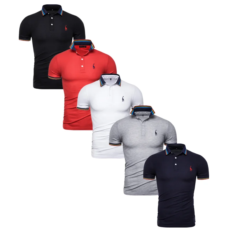 Прямая поставка 5 шт./лот мужские Поло брендовые повседневные с вышивкой жирафа