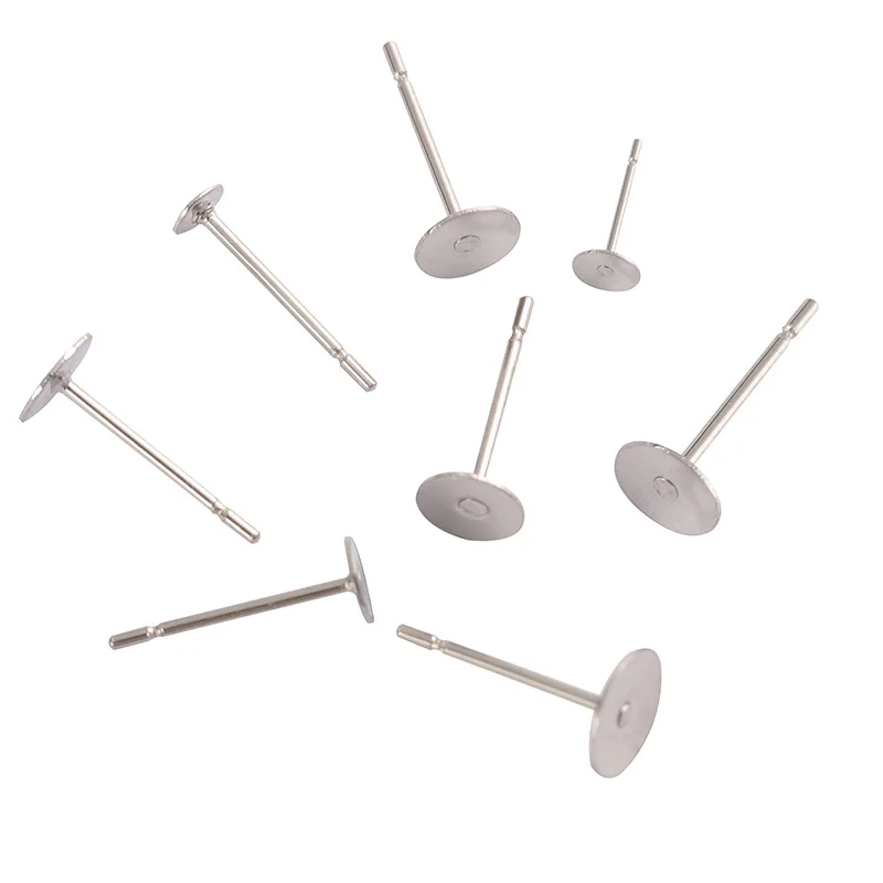 100 шт./лот пустые серьги из нержавеющей стали шпильки стальная цветная плоская