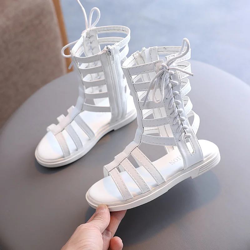 

2021 Summer New Children's Sandals Girls High To Help Long Tube Roman Shoes Cool Boots Black Sandals Student Sandals