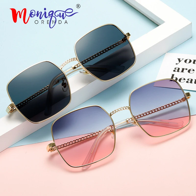 Квадратные Солнцезащитные очки для женщин 2019 роскошный бренд оправа с цепочкой