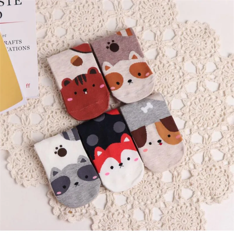 MYORED 5 пар женские Мультяшные хлопковые носки с принтом животных забавные