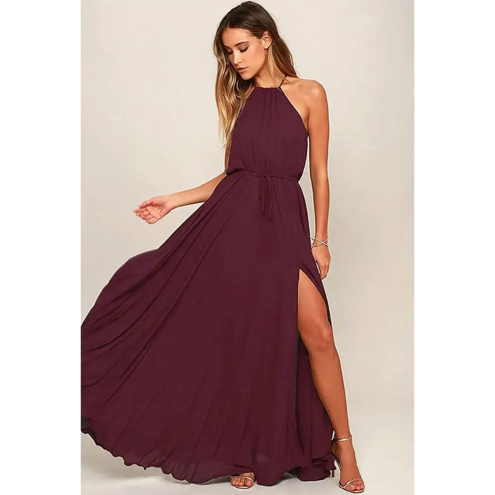 Fall Maxi Long Party Dresses For Women Halter Neck Vintage Sleeveless High Split Boho Dress Summer Sexy Beach Vestidos | Женская одежда