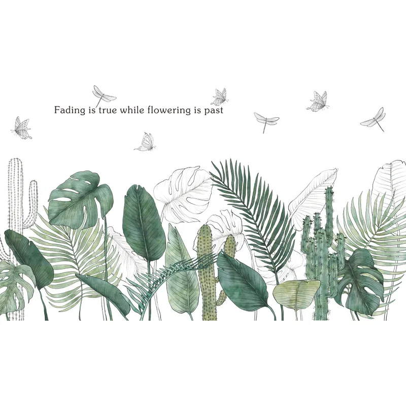 

Nordic Green Leaf Weed Wall Sticker for Bedroom Living room Decor 3D Tile Stickers Vinyl Wall Decals wallpaper Home Decoration