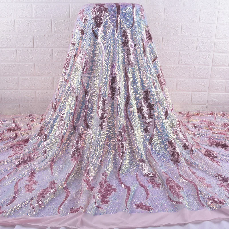 

Pink African Sequins Lace Fabric Soft French Embroidery Sequin Tulle Fabric Nigerian Lace Fabric For Wedding Dress Y1888