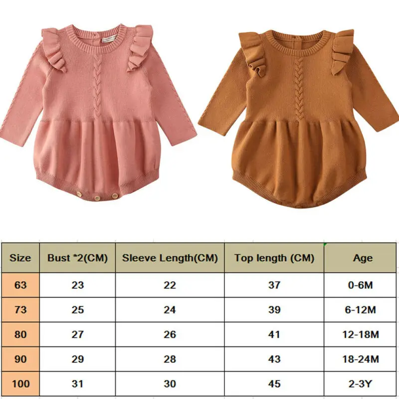 Infant Newborn Baby Girls Playsuit Knitted Spring 0-3Y Autumn Clothing Long Sleeve Solid Ruffled Jumpsuit Outfit | Детская одежда и