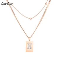 gorgor necklace women stainless steel rose gold plated rectangle k letter pendant double chain temperament jewelry tx 1775
