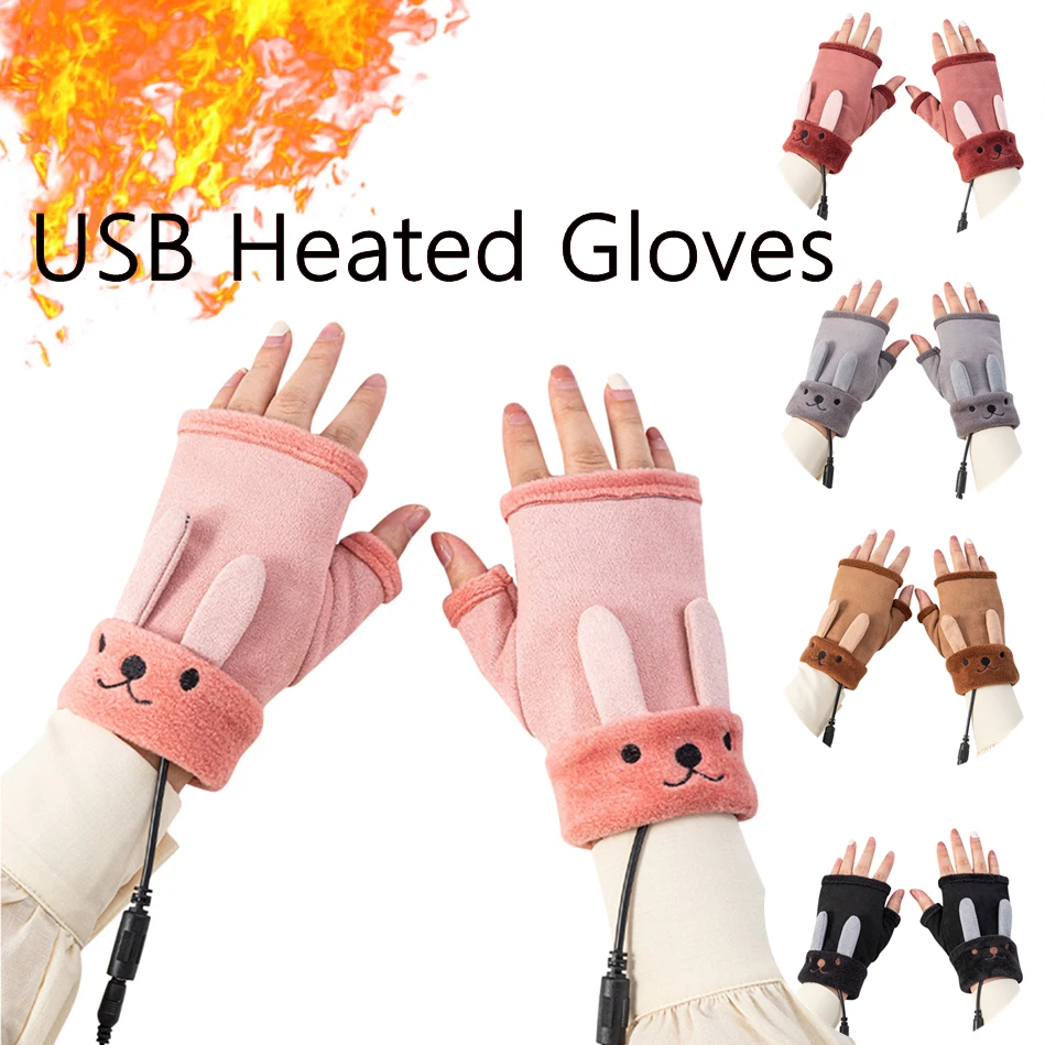

Women USB Plush Heated Warm Half Finger Gloves Laptop Women Mitten Fingerless Finger Winter Warm Knit Hand Gloves For Typing New