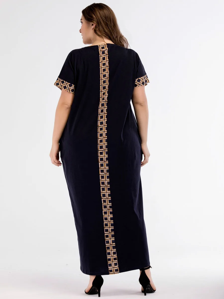 

WEPBEL Middle East Muslim Loose Abaya Women Long Dress Fashion Solid Color Short-Sleeve Dress Ankle Length
