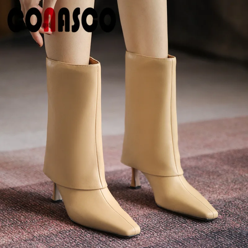 

Женские ботинки до середины икры, из натуральной кожи