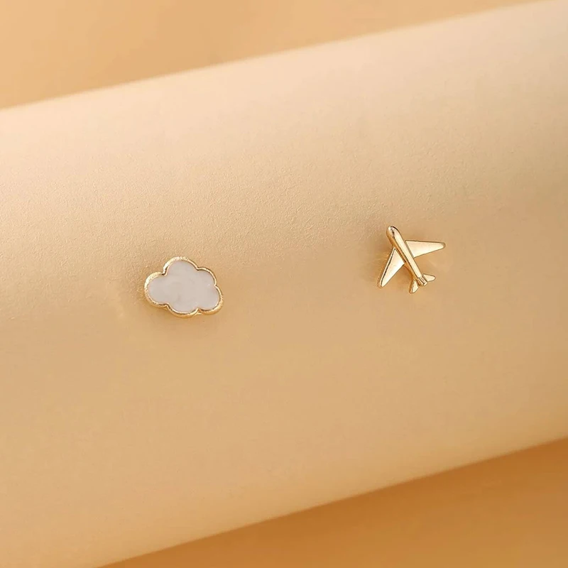 

Korean Fashion Cloud Airplane Stud Earrings for Women Jewelry Accessories Cute Sweet Dripping Oil Geometric Earrings Gift