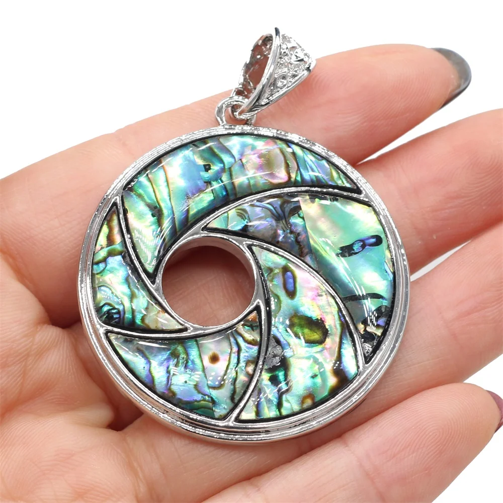 

Natural Shell Pendant Round Shape Silver Color Alloy Charms for Jewelry Making DIY Necklace Gifts 40x40mm