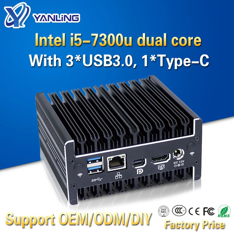 

Yanling high stability Intel core i5 7300u NUC Mini PC dual core thin client fanless computer with 3*USB3.0 Type-C port for home