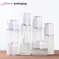 5pcslot white acrylic lid frosted glass press pump lotion bottle cream jar spray bottles cosmetic set packaging containers