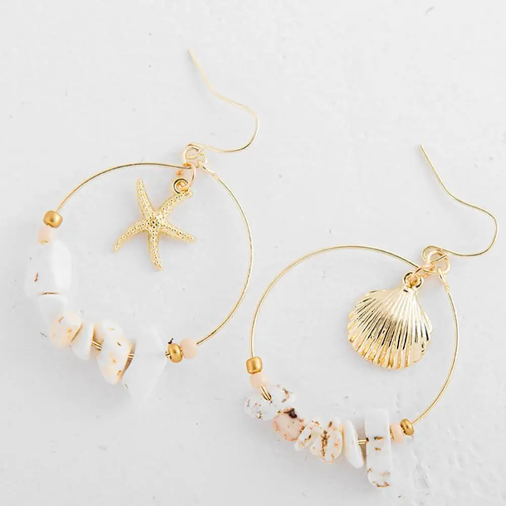 Летние Винтажные висячие серьги из золотого сплава с морскими ракушками и