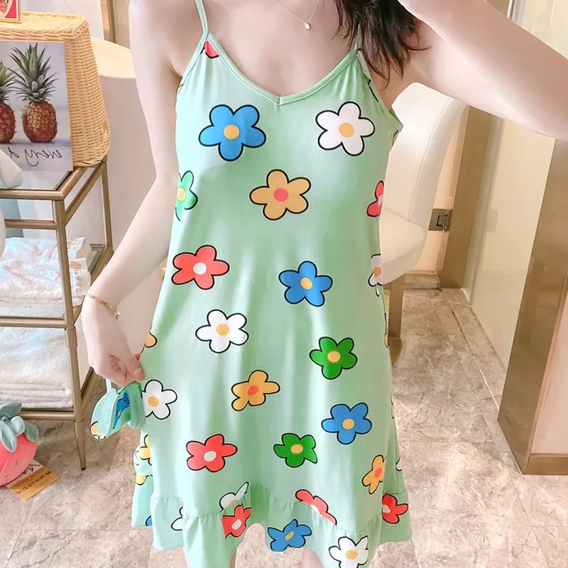 

Summer comfortable breathable suspender bra color cartoon skirt children sweet lovely milk silk nightdress wholesale