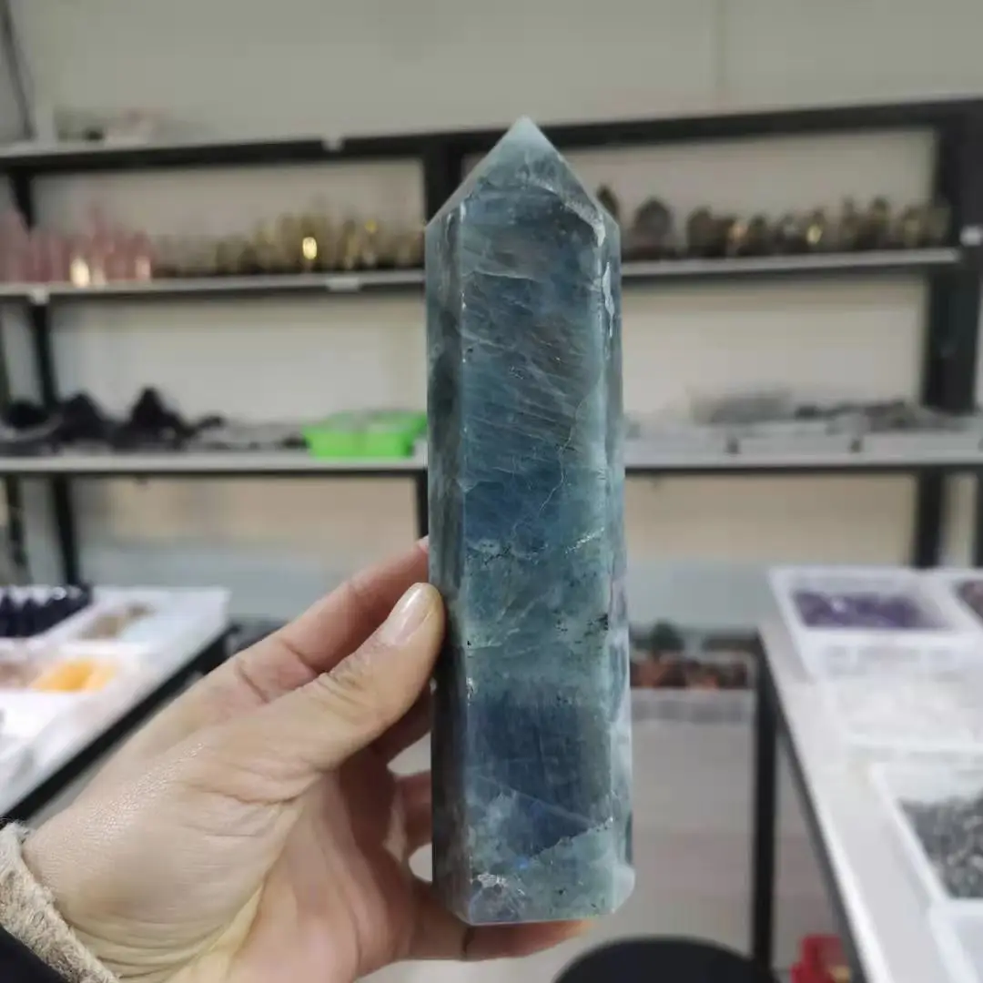 

500-550mm Natural Labradorite Hexagonal Column quartz Crystal Point Mineral Healing Wand