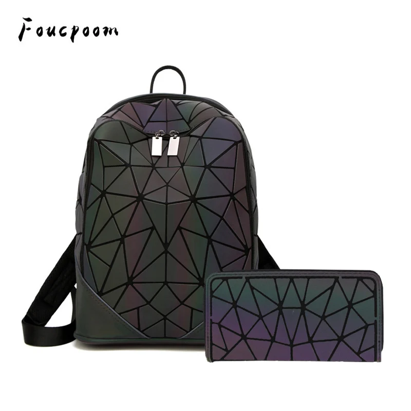 

New Women Laser Luminous Backpack School Hologram Geometric Fold Student School Bags For Teenage Girls holographic sac a dos