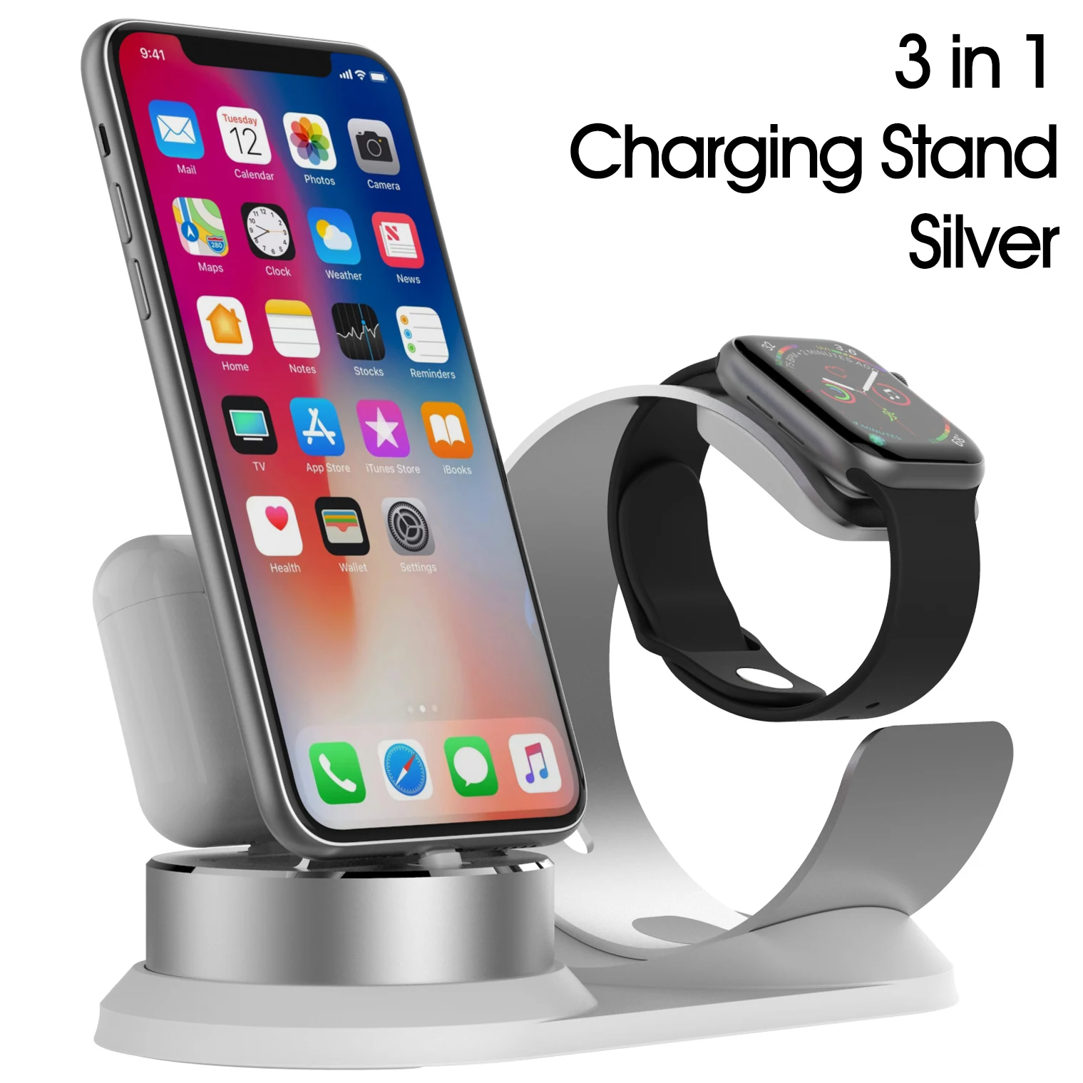 2 в 1 Зарядная подставка для iPhone11Pro X XR XS Max 8 7 6 Apple Watch Зарядное устройство Док-станция Держатель для iWatch крепление подставка зарядная станция - Цвет: 3 in 1 Stand-Silver