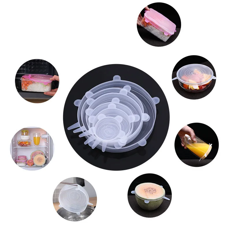 

6Pcs/lot Kitchen Accessories Reusable Food Wrap Bowl Pot Cover Silicone Stretch Lids Kitchen Gadgets Tools Silicone Food Lids