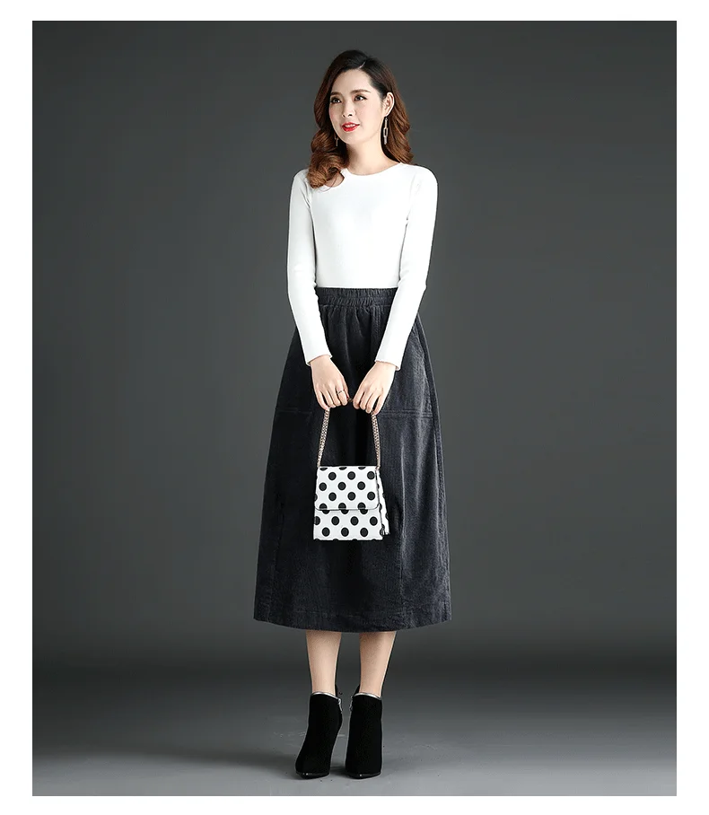 

Women 2020 Autumn Winter Corduroy Skirts Female Elastic High Waist Skirts Ladies Loose Pocket Solid Color Casual Bud Skirts J23