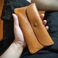 vintage genuine leather men wallet for phone women clutch bags thin cowhide coin purse simple long wallet coin pocket