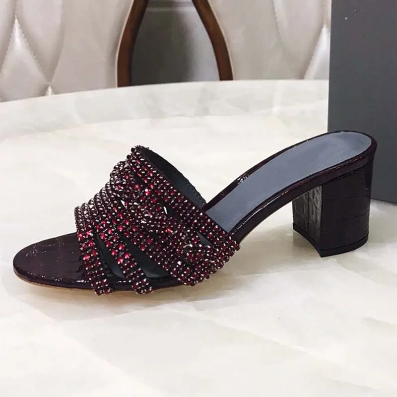 

2019 Luxury Design Rhinestone Sandals Women Open Toe Crystal Pearl Chain Chunky High Heel Shoes Woman Slipper Sexy Wedding Shoe