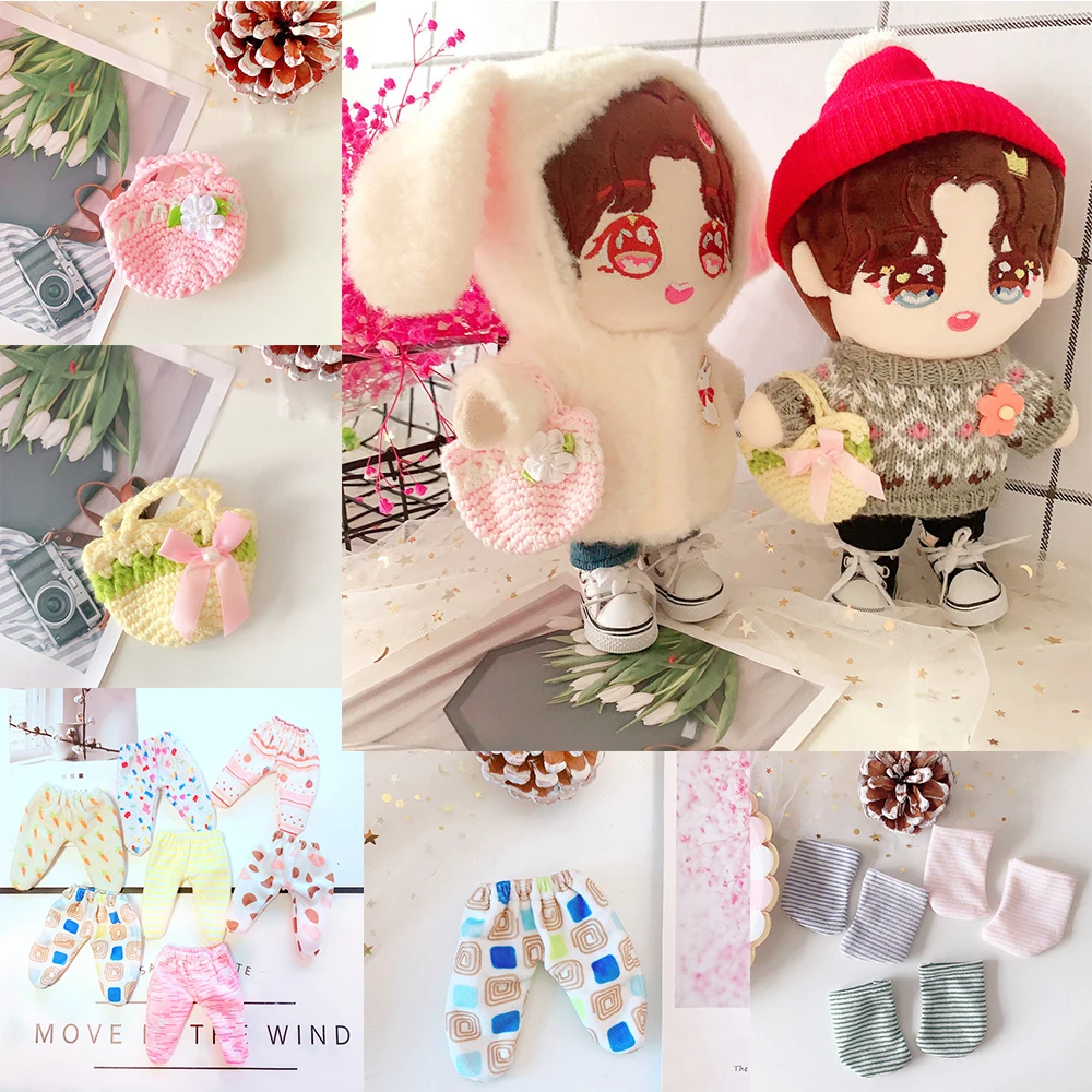 

Mini Plush Doll Accessories for 20cm Xiao Zhan Korea EXO Idol Plush Dolls Hand Bag Shoulder Bag Striped Socks Leggings Cotton