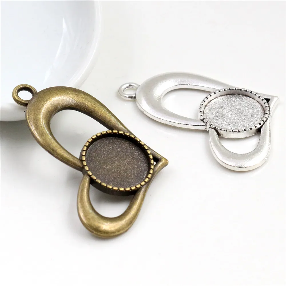 

10pcs 14mm Inner Size Antique Bronze Silver Plated Heart Style Cabochon Base Cameo Setting Charms Pendant