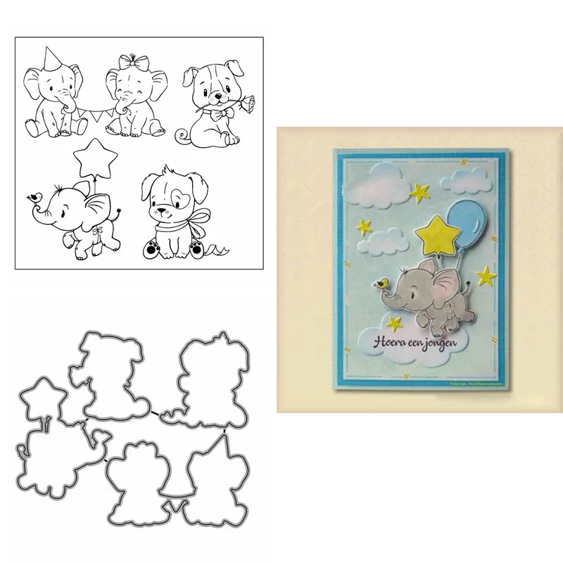 

2 шт./лот штампы и штампы в виде слона, собаки, Набор рождественских штампов в виде животных, прозрачные штампы для рукоделия, скрапбукинга, изготовления открыток, штампы X12