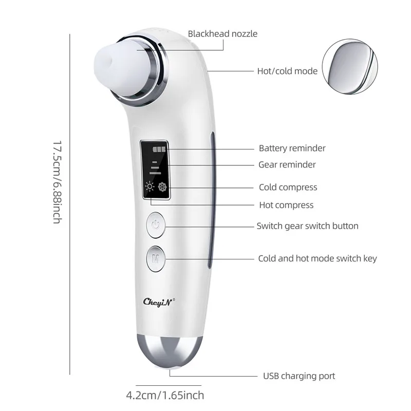 

Led Blackhead Remover Vacuum Facial Cleaner Hot Cold Compress Face Skin Care Suction Black Dots Pimples Removal Deep Cleaning