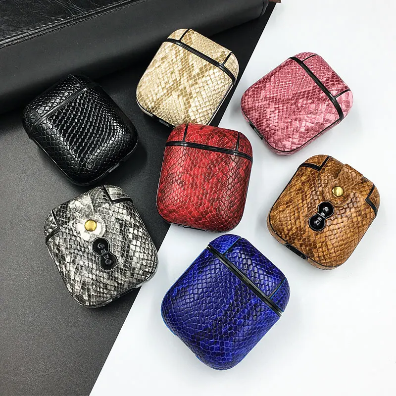 

Luxury Snake Skin PU Leather Earphone Case For Apple AirPods Shockproof Protective Headphone Cover For AirPods 1 2 Charging Case