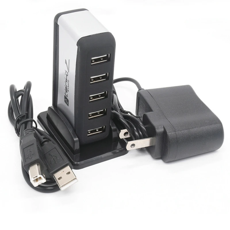

USB Hub AC Power Adapter Converter USB 2.0 Durable 7 Port High Speed for PC Laptop Hub