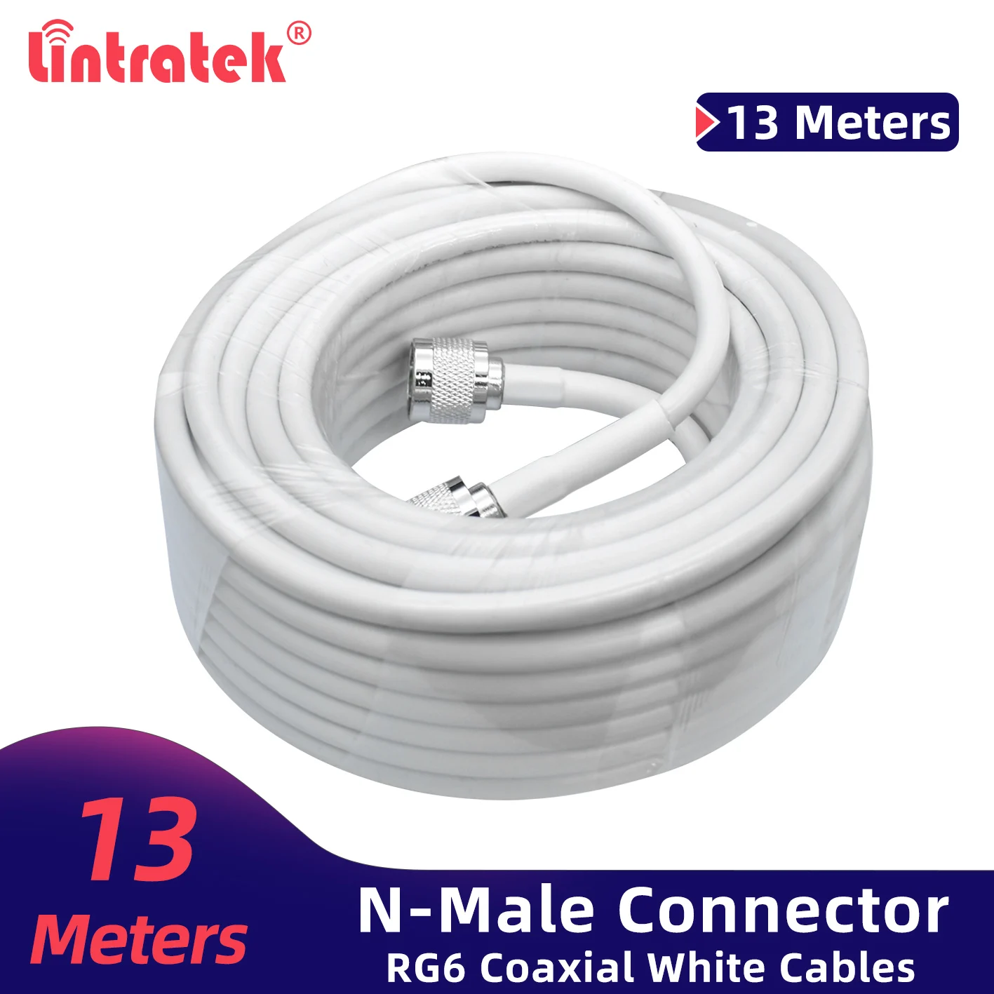 Lintratek 13 метров RG6 коаксиальный кабель 50ohm N Мужской Разъем связи для мобильного