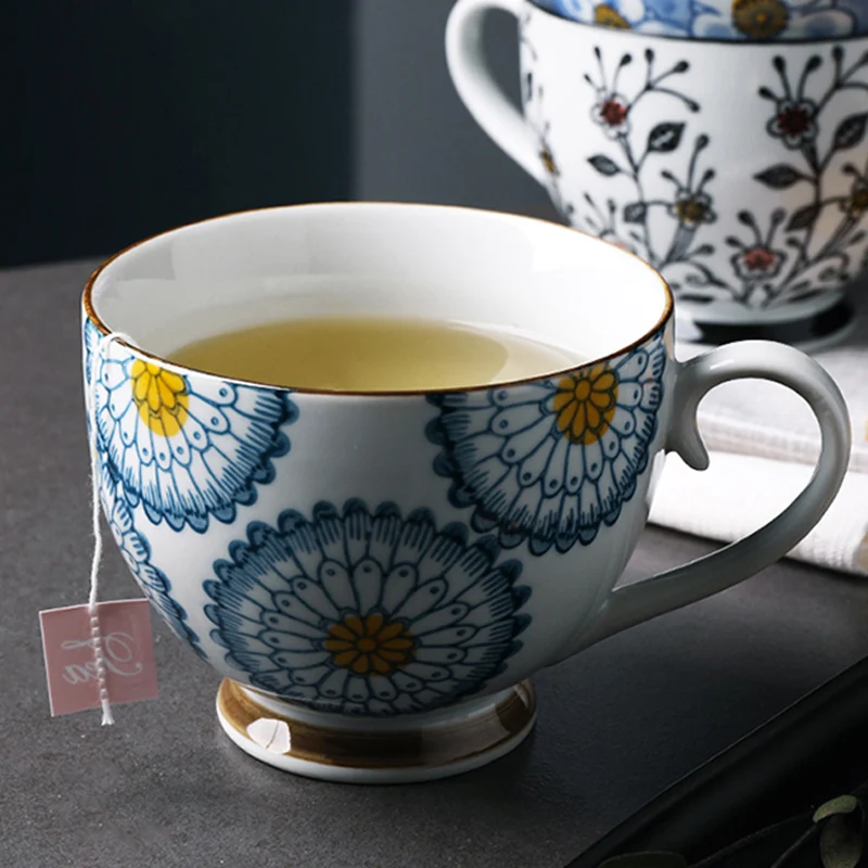 Большая Керамическая Кофейная Кружка 400 мл милый цветочный дизайн фарфоровая