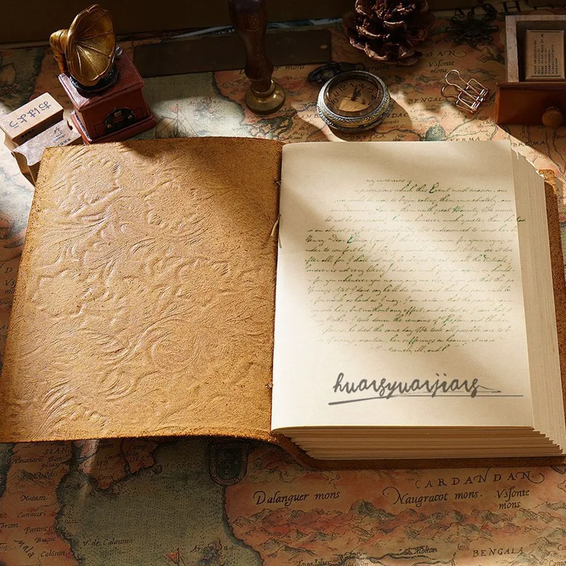 

Handmade Notebook Pu Leather Cover Thick Sketchbook Retro Diary Student Gift Blank Kraft Paper Book 400 Pages