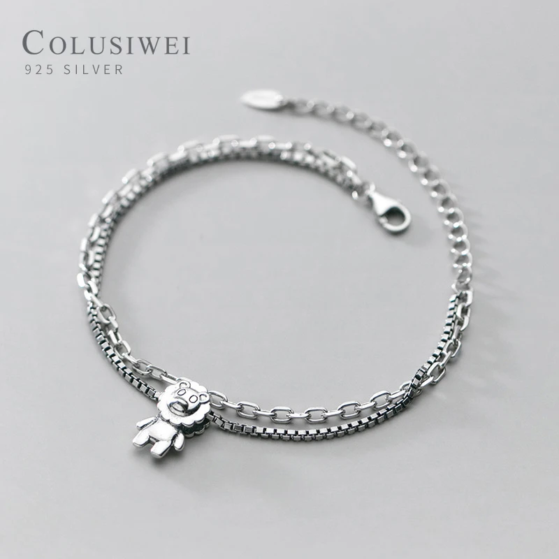 

Colusiwei Top Quality 925 Sterling Silver Retro Animal Lion Charm Bracelet for Women Double Chain Bangle Fine Jewelry 2020 New