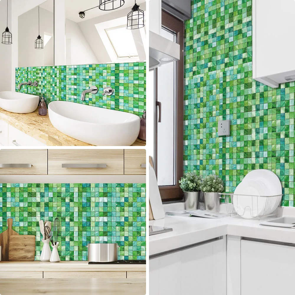 New self-adhesive mosaic waterproof and oil-proof wall surface emerald decorative sticker | Обустройство дома