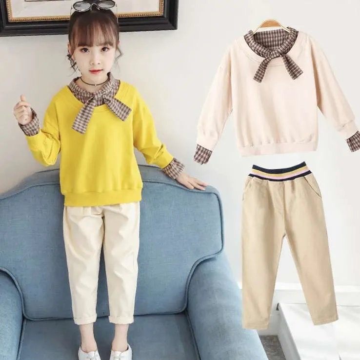 

2022 Spring New Girls Clothes 2 Pieces Casual Suit Yellow Sportswear Children Sport Suit Fashion Beautiful Sportswear 3 10 12 Y
