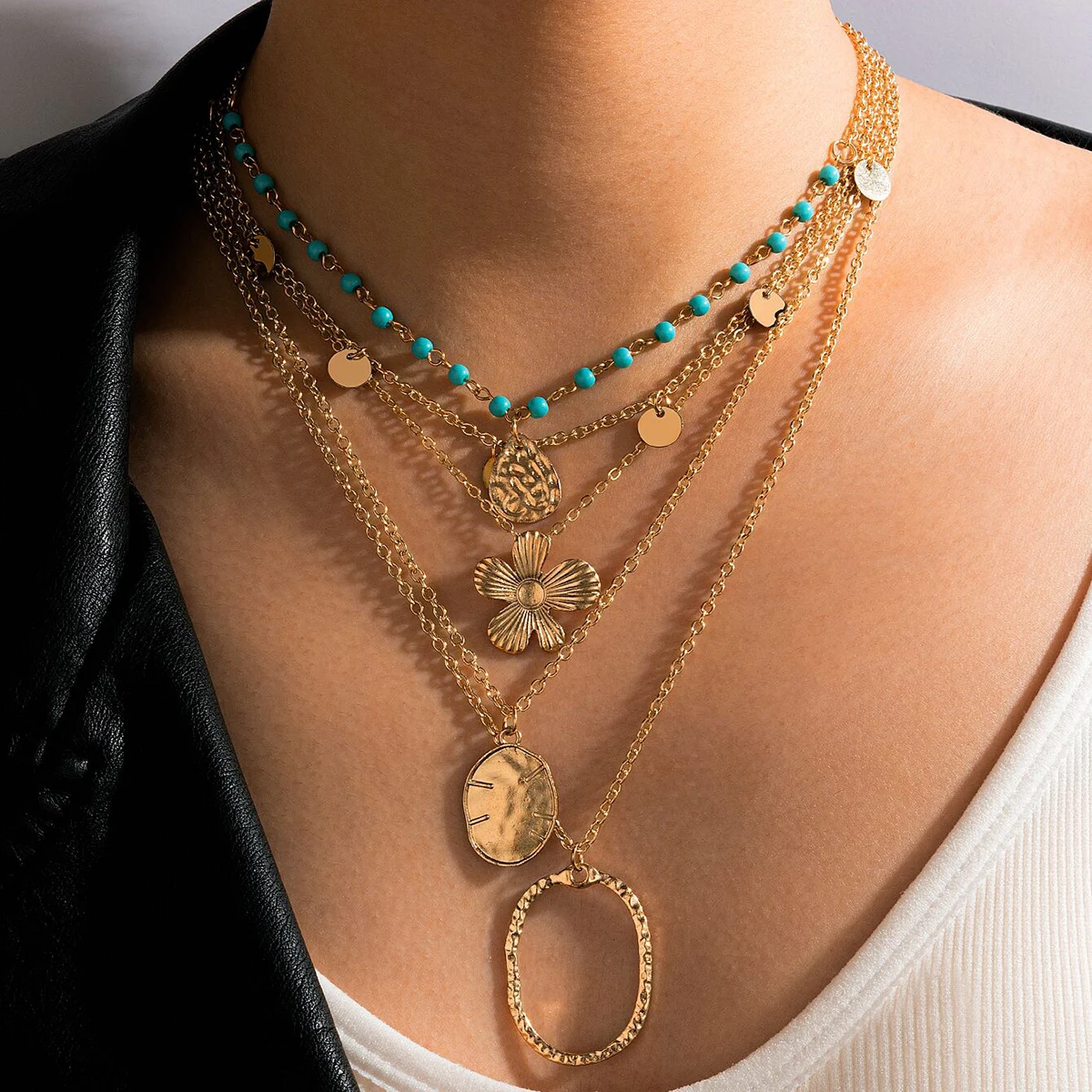 

Tocona, богемный красочный бисер, полый геометрический кулон, ожерелье для женщин, Flwoers, капля воды, металлические золотые вафли, ювелирные изде...