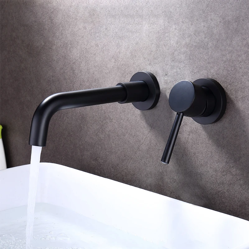 

4 Colors In Wall Basin Faucet Bathroom Sink Faucet Tap Hot Cold Single Handle Wash Basin Water Swivel Spout Bath Mixer Set