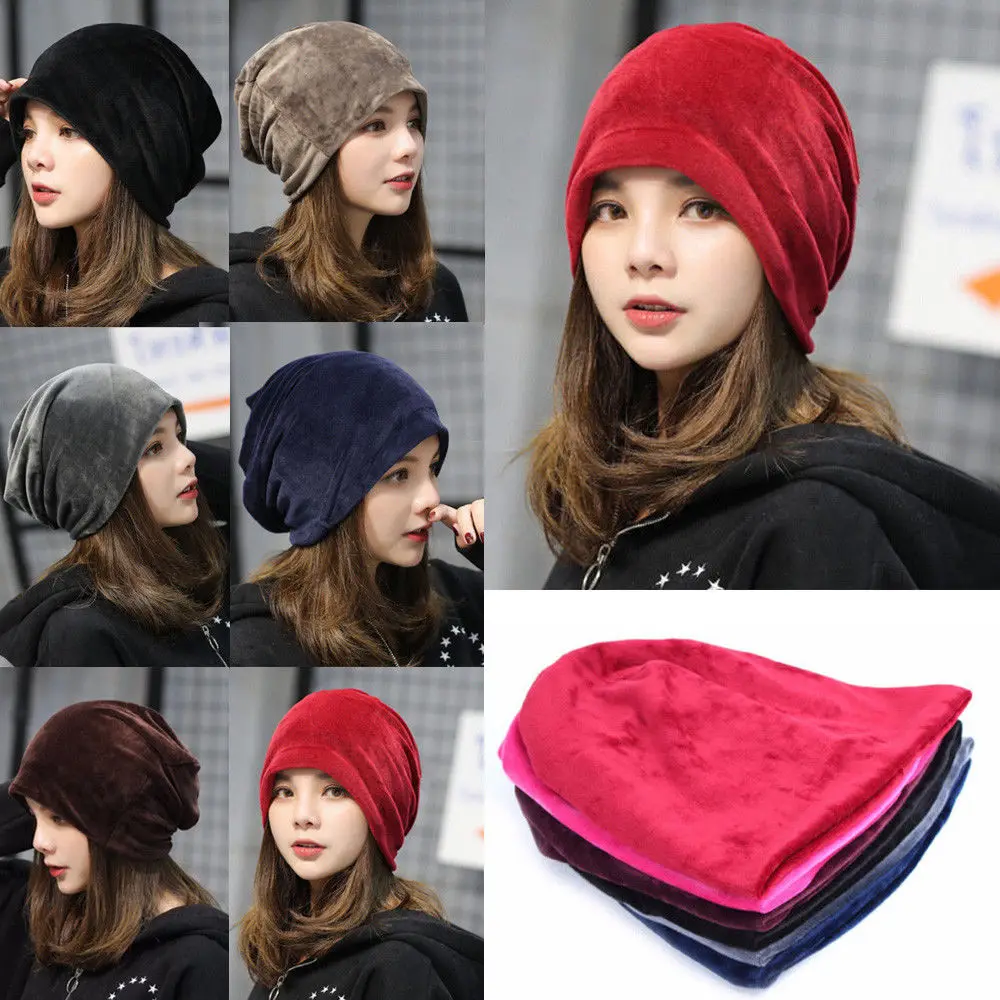 

Hot Sale Women Casual Solid Baggy Skullies Beanies Hat Ladies Cap New Fashion Winter Velvet Warm Slouch Hats