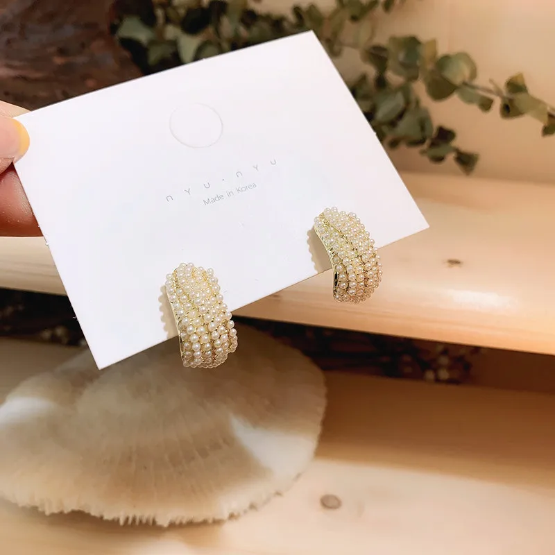 

C-Shaped Full Pearl Earrings Elegant Fashion Woman Earrings S925 Needle Earrings Jewelry Party Earrings Gift