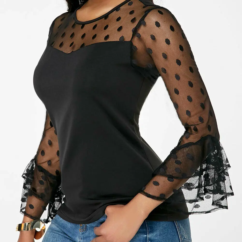 Женская шифоновая рубашка с бантом элегантная прозрачная блузка длинным рукавом